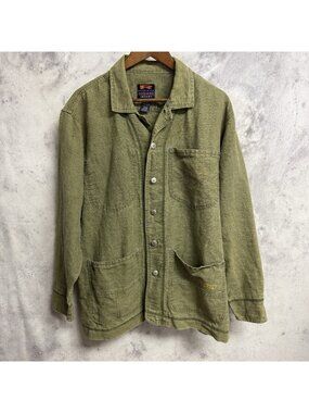 Vintage 90s Request Jacket Mens Medium Green Button Up Military Chore Thin